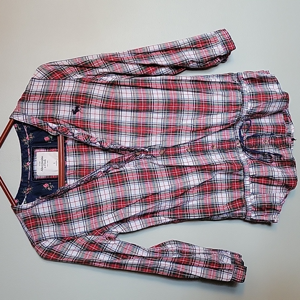 Abercrombie & Fitch Womens Small Red Plaid Drop-waist shirt button-down